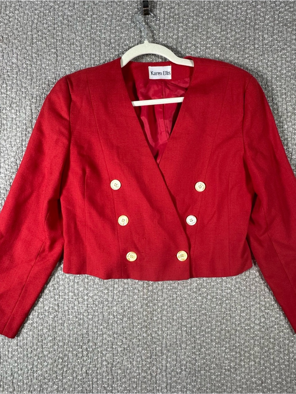 Vintage 80s/90s Karen Kane Red Cropped Double-Breasted Blazer